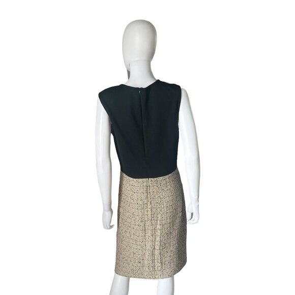 St. John Milano Knit and Tweed Colorblock Dress Green Beige Size 16 - Picture 2 of 5